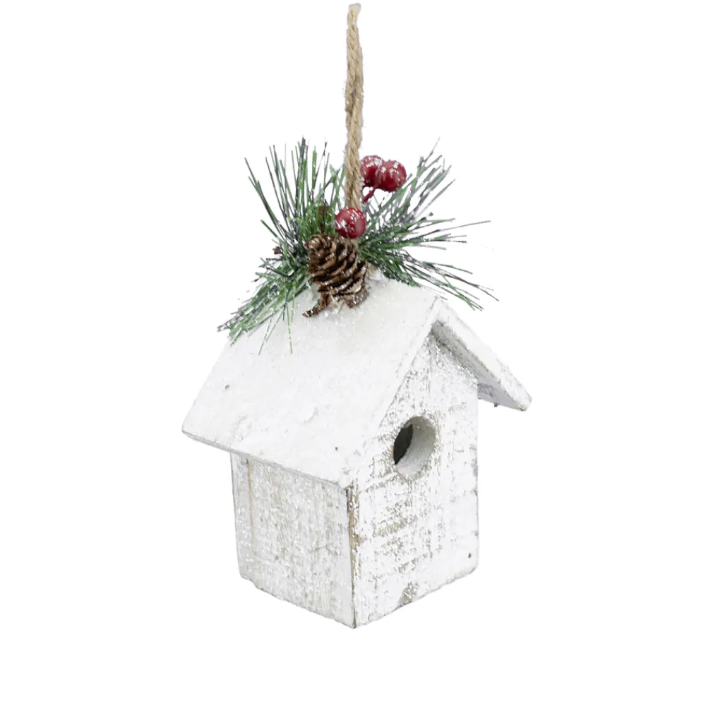 Best Christmas Forever BIRDHOUSE WHITE 4″ W/ FROST & PINE