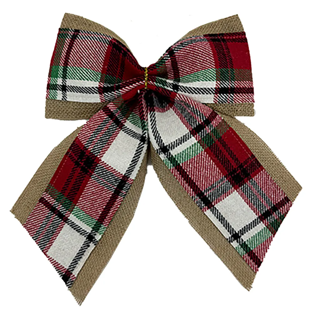 New Christmas Forever BOW BULRAP/PLAID 12″
