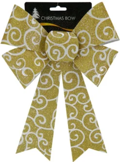 Online Christmas Forever BOW GOLD/ WHITE GLITTER 8″ X 12″ SWIRL PATTERN