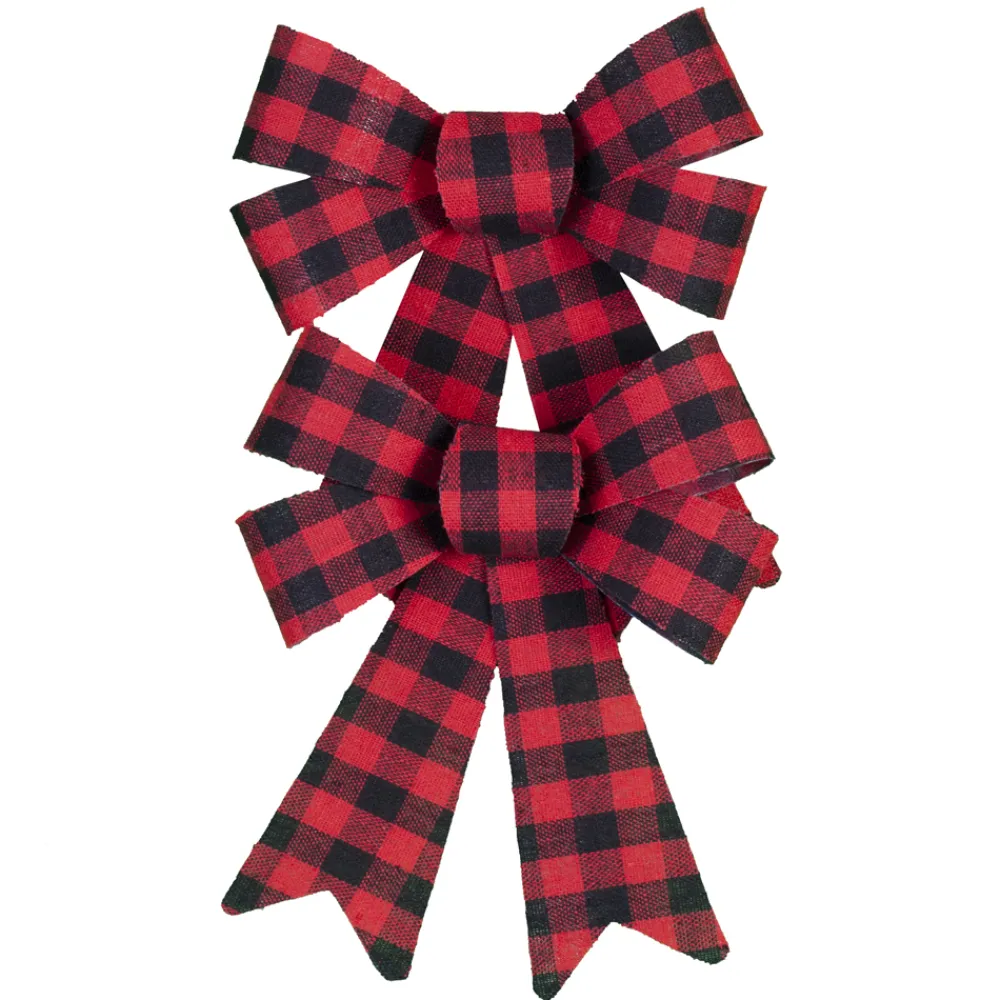 Sale Christmas Forever BOW RED/ BLACK 5.5″ X 8″ 2PCS BUFFALO PLAID