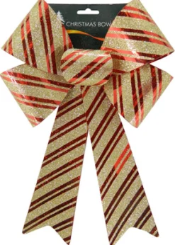 Best Christmas Forever BOW RED/ GOLD GLITTER 9″ X 14″ STRIPE PATTERN