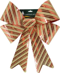 Outlet Christmas Forever BOW RED/ GOLD GLITTER 14″ X 20″ STRIPE PATTERN