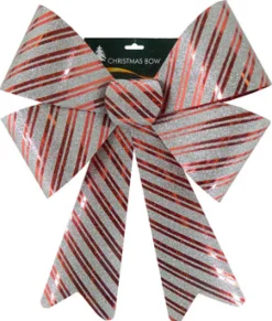 Outlet Christmas Forever BOW RED/ SILVER GLITTER 14″X20″ STIPE PATTERN