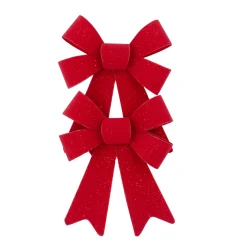 New Christmas Forever BOW RED VELVET W/ SPARKLE 2PC 5.5″x8″ PRE FORMED PVC