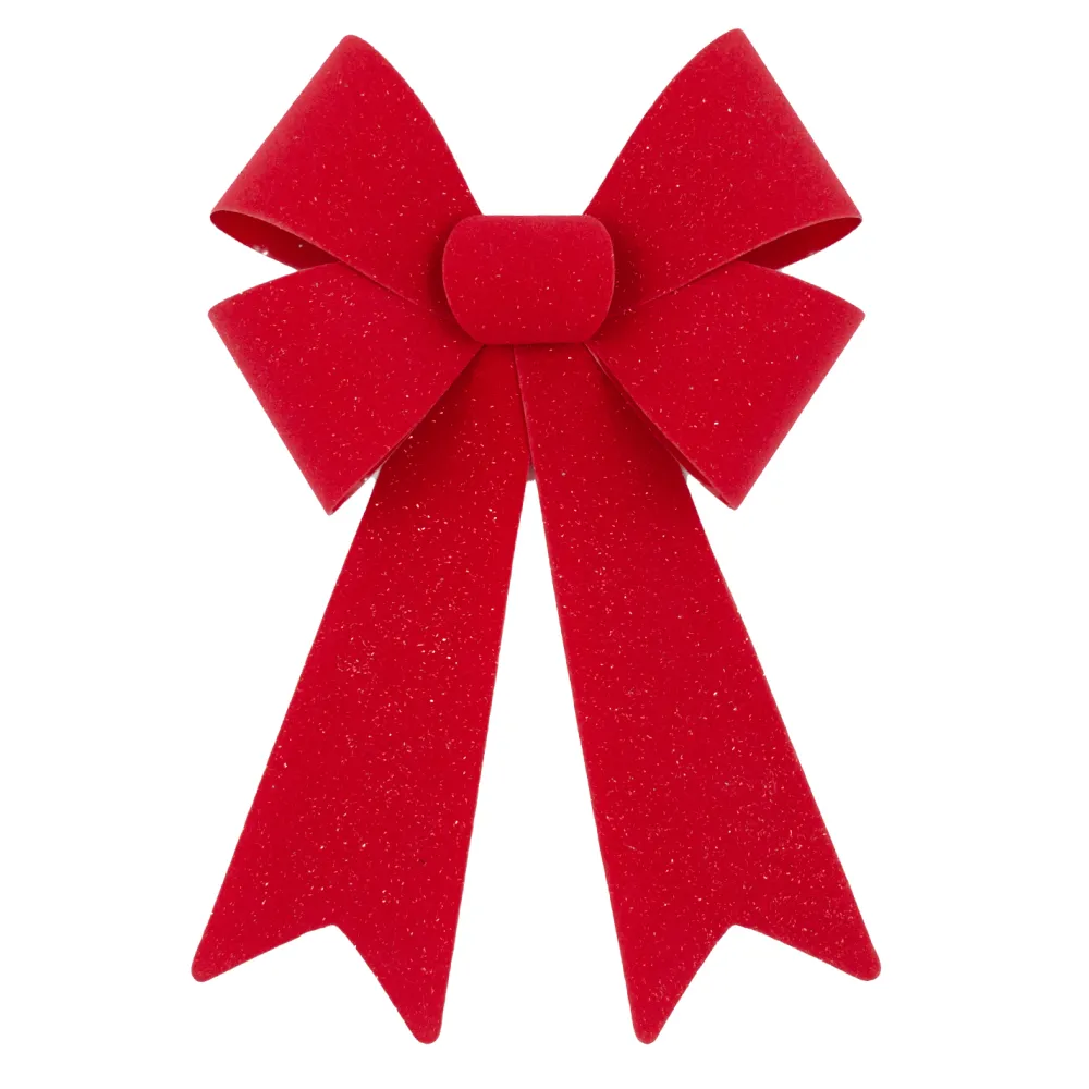New Christmas Forever BOW RED VELVET W/ SPARKLE 9″x15″ PRE FORMED PVC