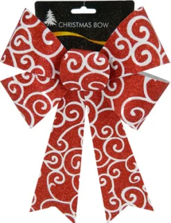 Clearance Christmas Forever BOW RED/ WHITE GLITTER 8″ X 12″ SWIRL PATTERN