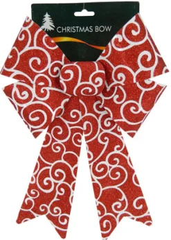 Discount Christmas Forever BOW RED/ WHITE GLITTER 9″ X 14″ SWIRL PATTERN