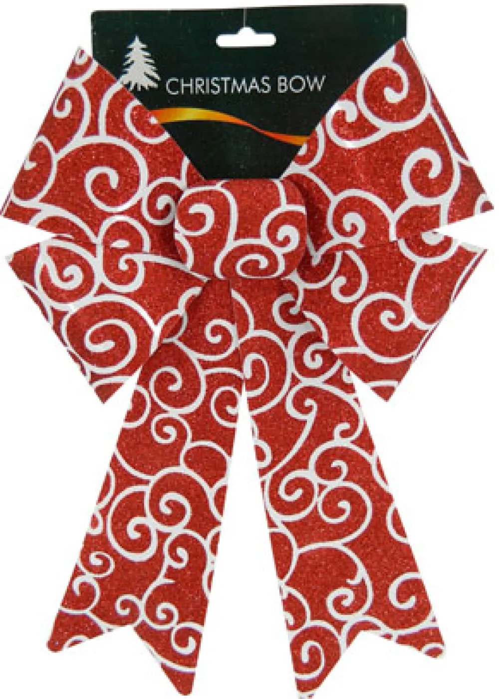 Discount Christmas Forever BOW RED/ WHITE GLITTER 9″ X 14″ SWIRL PATTERN