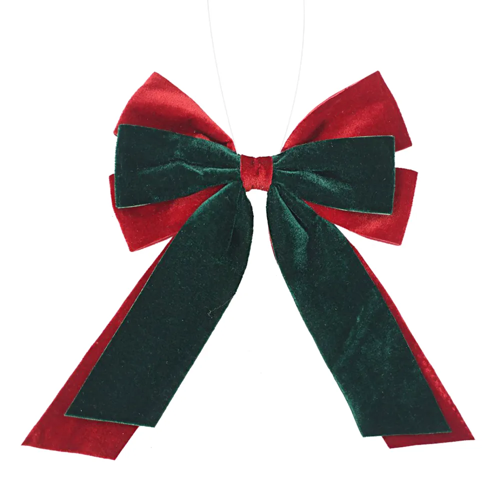 Christmas Forever BOW RED/EMERALD GREEN 10.5″x9″ VELVET