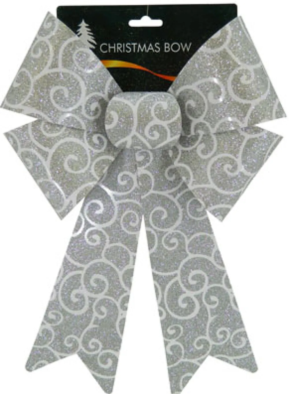 Hot Christmas Forever BOW SILVER/ WHITE GLITTER 9″ X 14″ SWIRL PATTERN