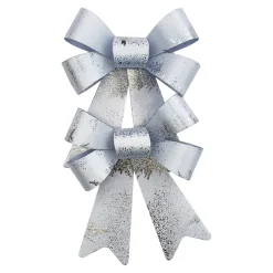 New Christmas Forever BOW SILVER/WHITE FOIL 2PC 5.5″x8″ PRE FORMED PVC