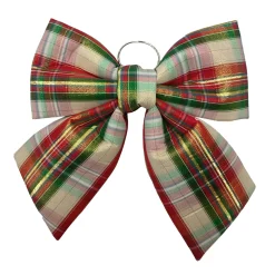 Hot Christmas Forever BOW SPONGE/ FABRIC 13.5″ RED/ GOLD/ GREEN PLAID