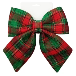 New Christmas Forever BOW SPONGE/FABRIC 8.5″ RED/GREEN PLAID
