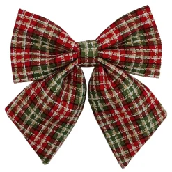Christmas Forever BOW SPONGE/FABRIC 8.5″ RED/GREEN/BEIGE PLAID