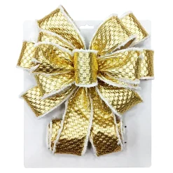 Clearance Christmas Forever BOW TREE TOPPER 11″ X 31″ SHINY GOLD WITH VELVET TRIM