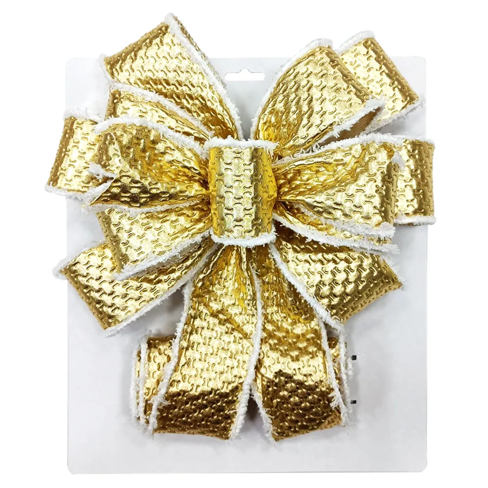 Clearance Christmas Forever BOW TREE TOPPER 11″ X 31″ SHINY GOLD WITH VELVET TRIM