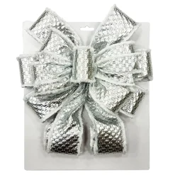 Hot Christmas Forever BOW TREE TOPPER 11″ X 31″ SHINY SILVER WITH VELVET TRIM