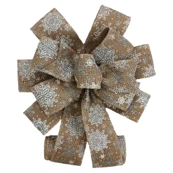 New Christmas Forever BOW TREE TOPPER 11″x31″ BURLAP W/ WHITE SNOWFLAKE