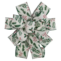 Hot Christmas Forever BOW TREE TOPPER 11″x31″ GREEN W/ HOLY BERRY