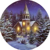 Best Christmas Forever CANVAS ROUND 16″ DIA 4 LED CHURCH W/ SNOW (TMR)