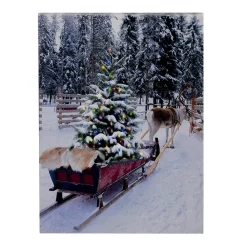 Best Christmas Forever CANVAS 6″X8″ 20 FIBERS SLEIGH W/TRE REINDEER