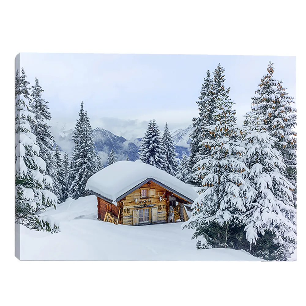 Best Christmas Forever CANVAS 16″x12″ LIGHT UP CHALET 30PCS LED FIBERS+6/18TIMER
