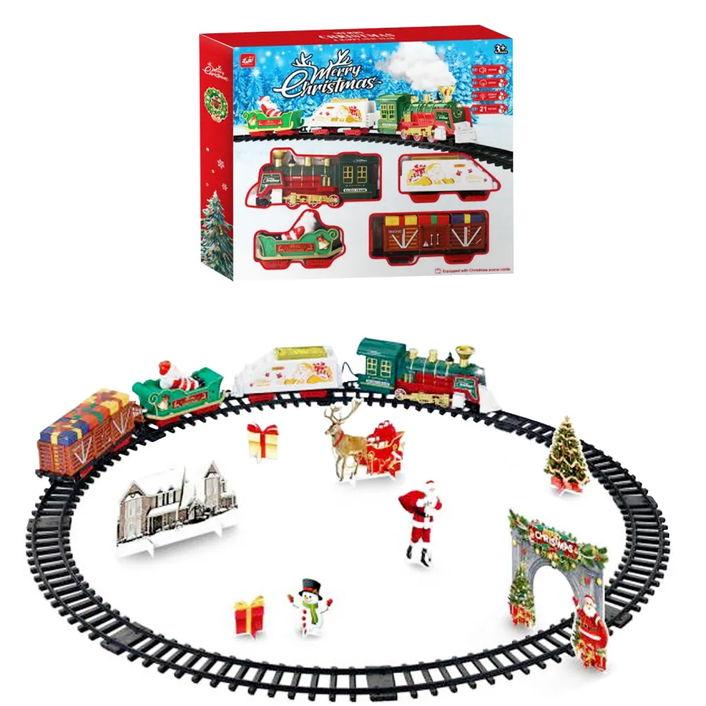 Outlet Christmas Forever CHRISTMAS TRAIN SET W/MOVEMENT, MUSIC, SOUND, LIGHTS & SMOKE 21PCS – B/O 30.5″x30.5″