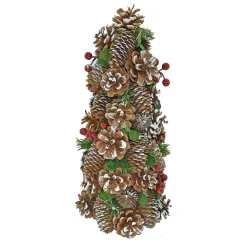 Discount Christmas Forever CONE TREE 17″ PINE CONE NAT/ WHITE W/ BERRIES & GREENS