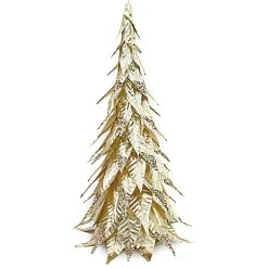 Sale Christmas Forever CONE TREE METALLIC CHAMPAGNE LEAVES 26″ W/ GLITTER