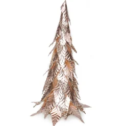 Clearance Christmas Forever CONE TREE METALLIC ROSE GOLD LEAVES 19″ W/ GLITTER