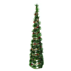 Christmas Forever CONE TREE RATTAN 36″ W/ NEEDLE PINE & RED BERRIES