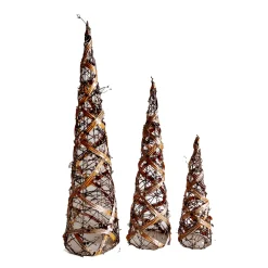 Outlet Christmas Forever CONE TREE RATTAN 15.5″/23.5″/31.5″ WITH GLITTER SET OF 3