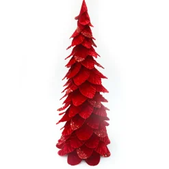 New Christmas Forever CONE TREE VELVET RED LEAVES 26″ W/ GLITTER