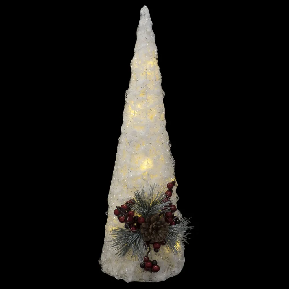 Christmas Forever CONE TREE WHITE 16″ LED W/ PINE CONES & BERRY