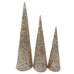 Outlet Christmas Forever CONE TREE YARN/ GLTR 15.5″/19.5″/23.5″ ROSE GOLD W/ GLITTER & SEQUINS 3PC