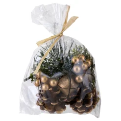 Hot Christmas Forever CRAFT BAG 5″X6″ COPPER BERRIES & BELLS W/ PINE CONES