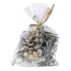 New Christmas Forever CRAFT BAG 5″X6″ FROSTED WHITE BERRIES & MIXED PINE W/ PINE CONES
