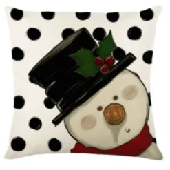 Clearance Christmas Forever CUSHION DECORATIVE 16″x16″ – SNOWMAN IVORY/BLACK/RED