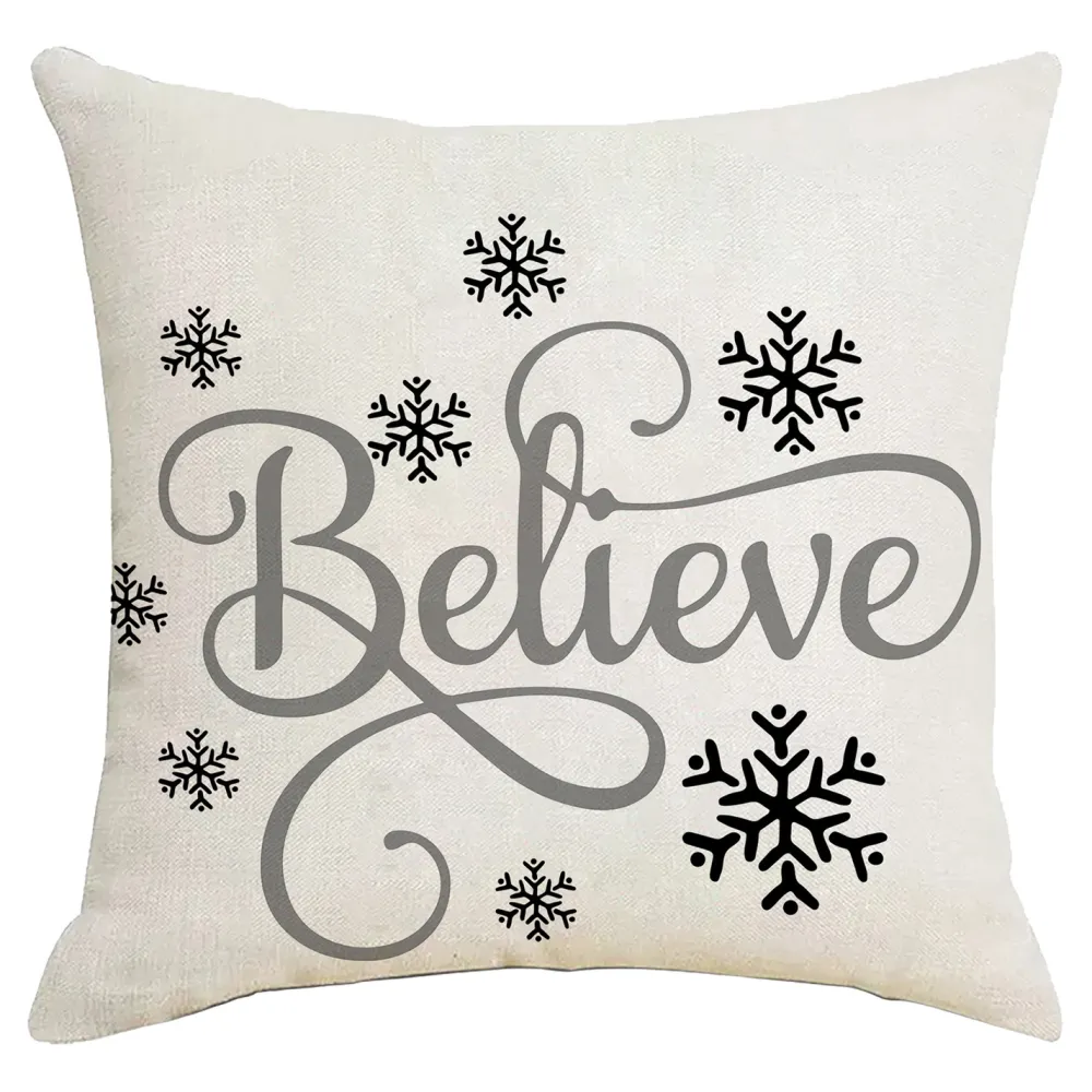 Outlet Christmas Forever CUSHION DECORATIVE 16″x16″ “BELIEVE” IVORY/GRAY