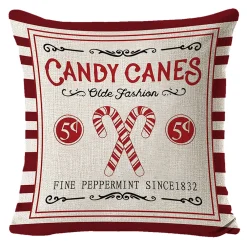 Sale Christmas Forever CUSHION DECORATIVE 16″x16″ “CANDY CANES” IVORY/RED