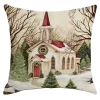 Sale Christmas Forever CUSHION DECORATIVE 16″x16″ CHURCH SCENE IVORY/RED/GREEN
