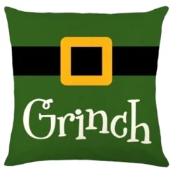 Outlet Christmas Forever CUSHION DECORATIVE 16″x16″ “GRINCH” GREEN