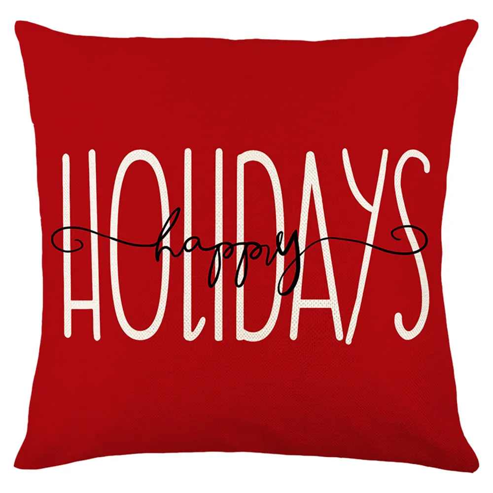 Christmas Forever CUSHION DECORATIVE 16″x16″ “HAPPY HOLIDAYS” RED/WHITE