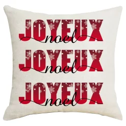Christmas Forever CUSHION DECORATIVE 16″x16″ “JOYEUX, NOEL” IVORY/RED