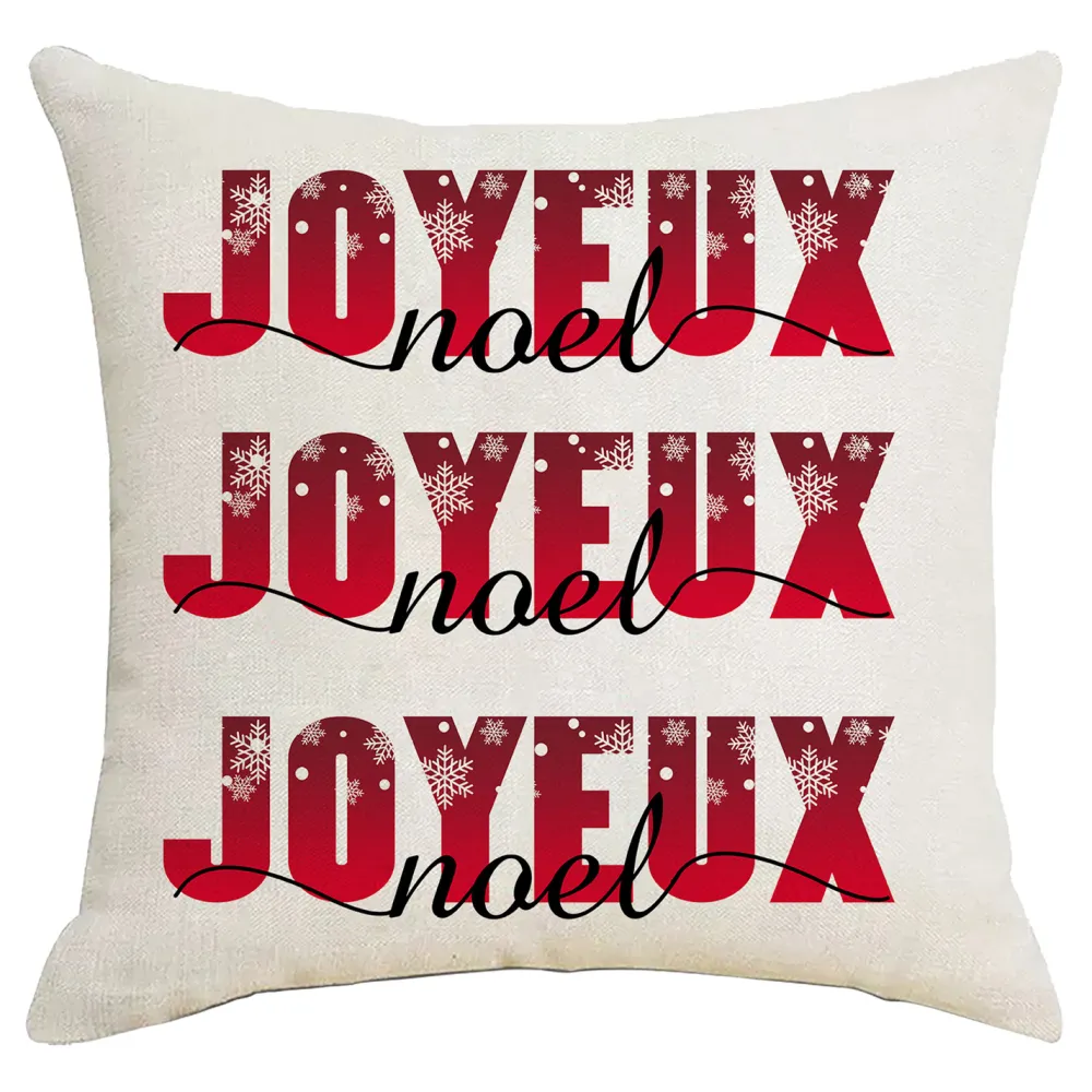 Christmas Forever CUSHION DECORATIVE 16″x16″ “JOYEUX, NOEL” IVORY/RED
