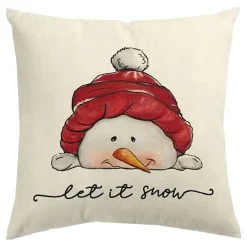 Christmas Forever CUSHION DECORATIVE 16″x16″ “LET IT SNOW” IVORY/RED