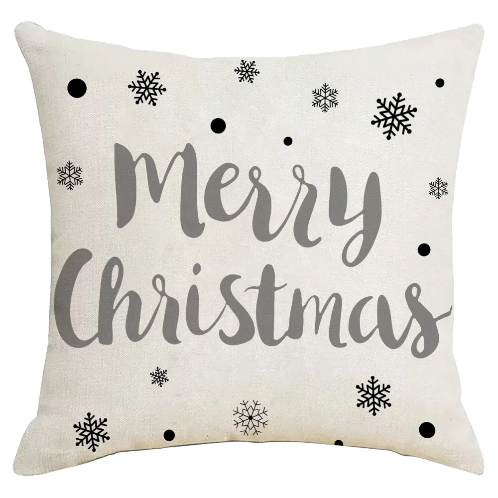 New Christmas Forever CUSHION DECORATIVE 16″x16″ “MERRY CHRISTMAS” IVORY/GRAY