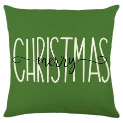 Online Christmas Forever CUSHION DECORATIVE 16″x16″ “MERRY CHRISTMAS” GREEN/WHITE