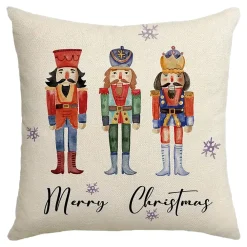 New Christmas Forever CUSHION DECORATIVE 16″x16″ “MERRY CHRISTMAS” IVORY/MULTI