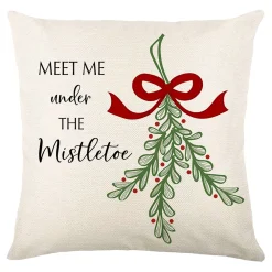 Online Christmas Forever CUSHION DECORATIVE 16″x16″ MISTLETOE IVORY/RED/GREEN